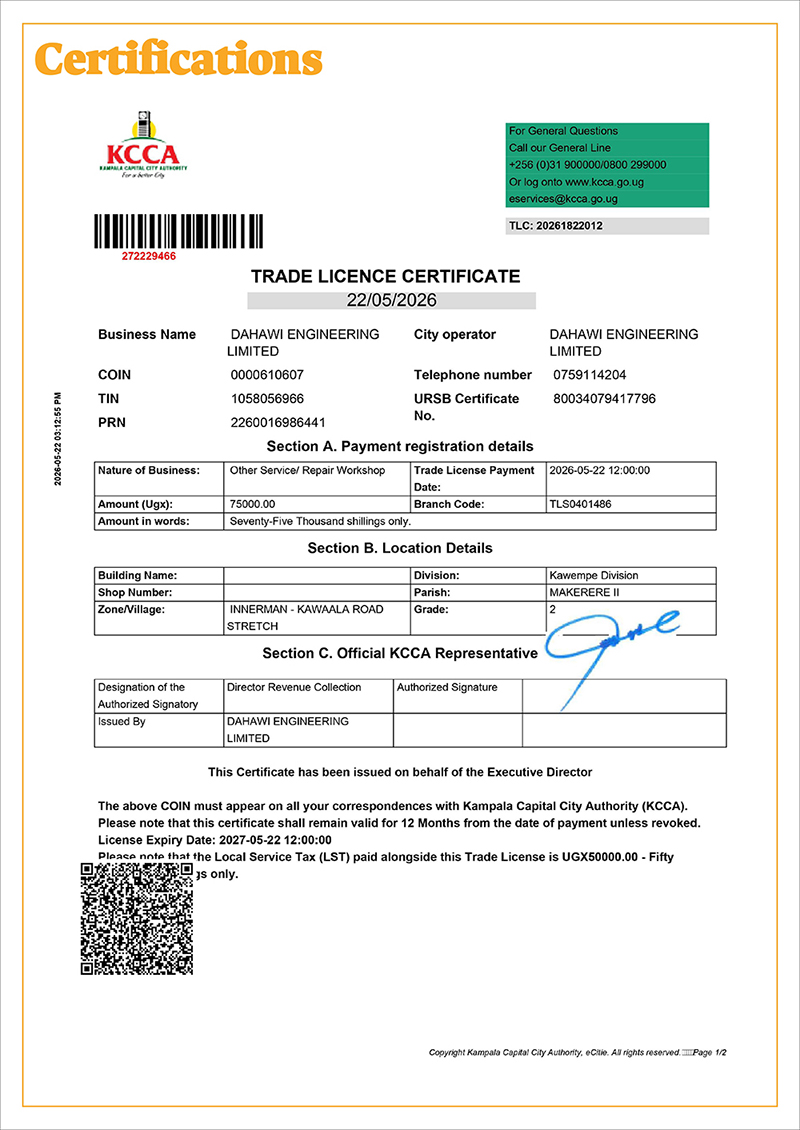 Quality certification document